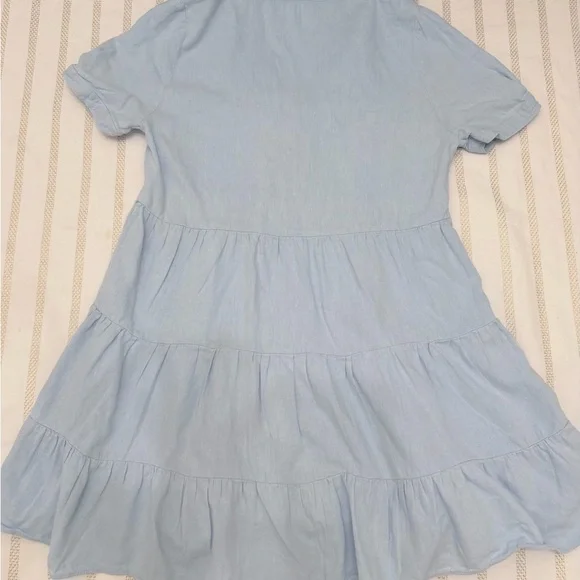 ZARA Linen Blend Tiered Babydoll Mini Dress Blue Medium Coastal Summer - Picture 5 of 7